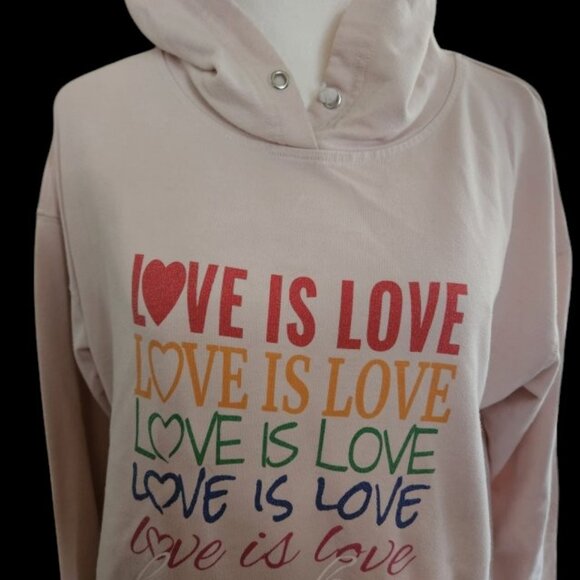 FEELING PROUD Pink Love is Love Hooded Pullover Sweatshirt Hoodie Ladies SMALL - Picture 2 of 6